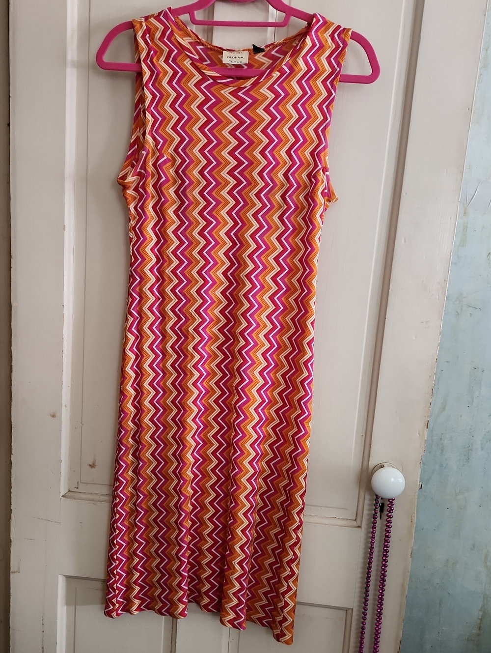 Vintage Todd Oldham Zigzag Sleeveless Midi Dress in Pink & Orange